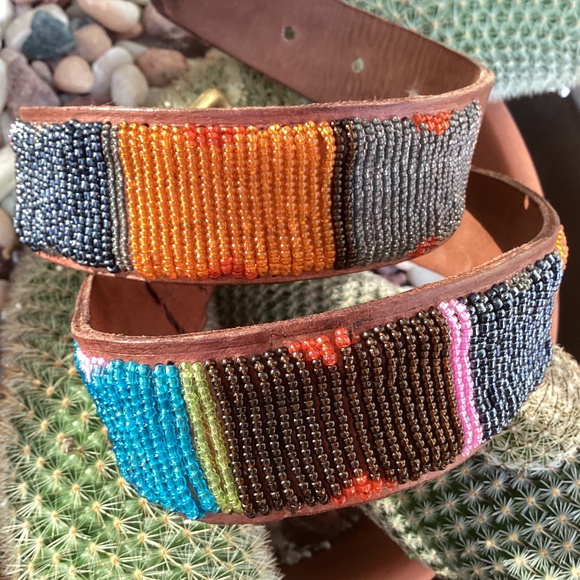 Vintage Genuine Leather & Colorful Beaded Boho Belt main image 10
